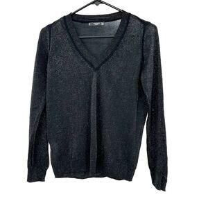 Mango Basics Size Small Sweater Black‎ Layer Lightweight Academia V Neck